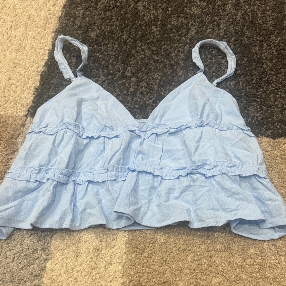 Light Blue Ruffled Women's Crop Top